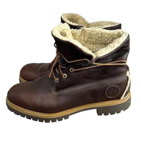 Timberland Men’s sherpa fleece lined Size 10.5 Dark Oiled Brown leatherEUC - Picture 1 of 10